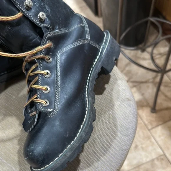 Danner Black Leather Boots with Tan Laces Quarry USA 8in steel toe Goretex 8EE - Picture 10 of 14